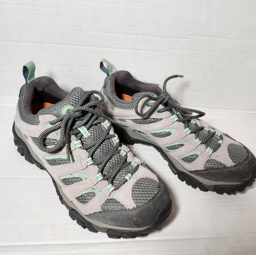 Merrell Shoes Moab 2 Lace Up Vibram Hiking Shoes Womens 10 Drizzle/Mint J24462